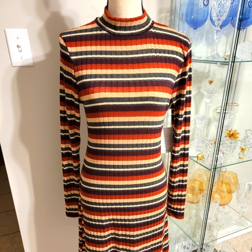 NWT- FABULOUS SWEATER DRESS IN BOLD FALL COLORS & A TOUCH OF SPARKLE IN THE GOLD